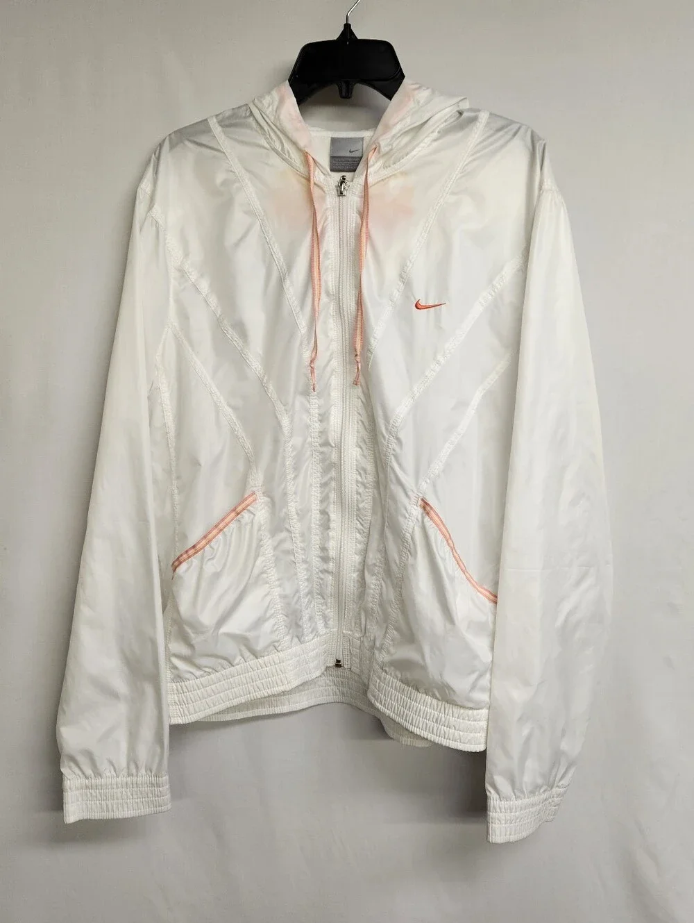 Nike Vintage White Running Jacket Size XLARGE Youth 16 To 18 White Orange Zip